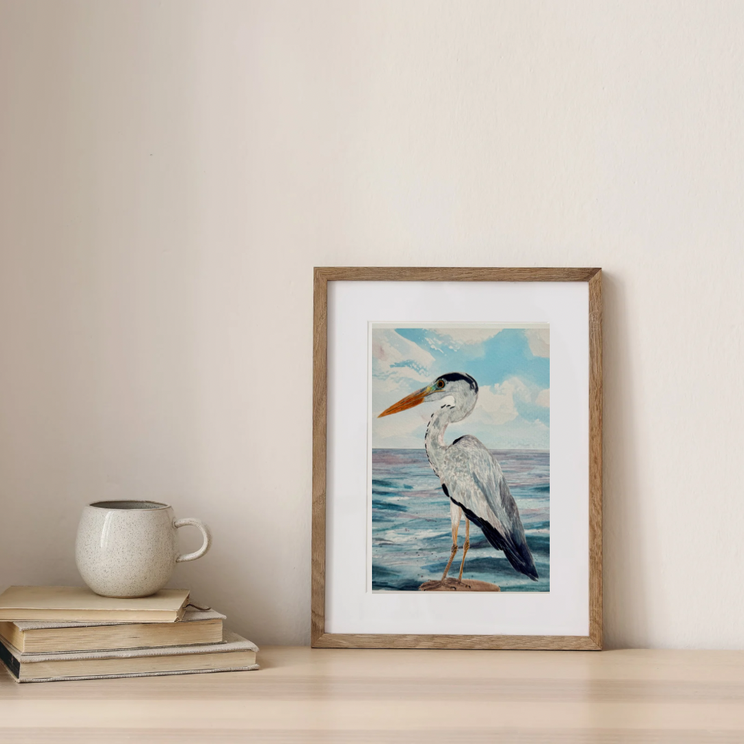 Ocean Blue Heron Art Print