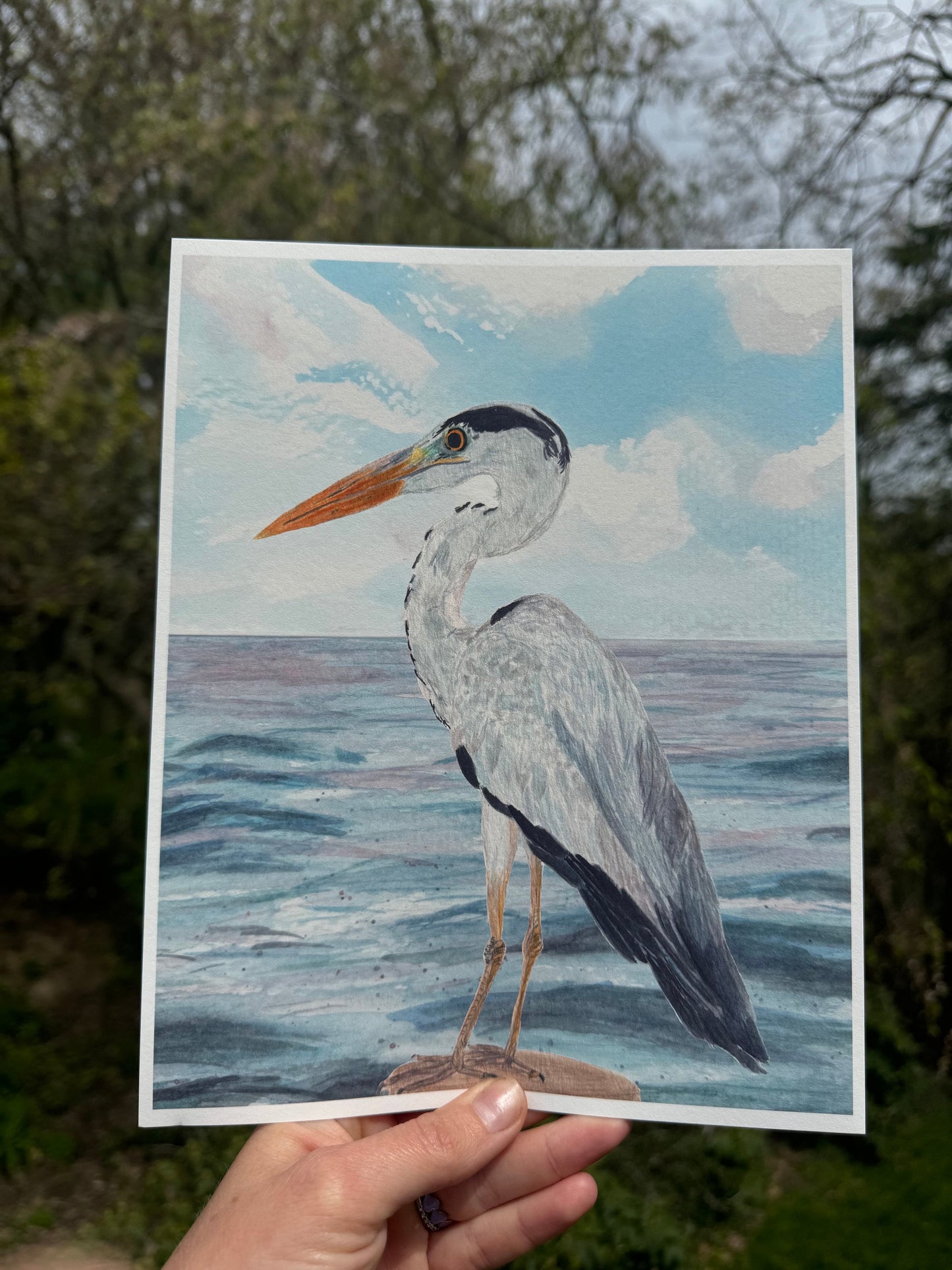 Ocean Blue Heron Art Print