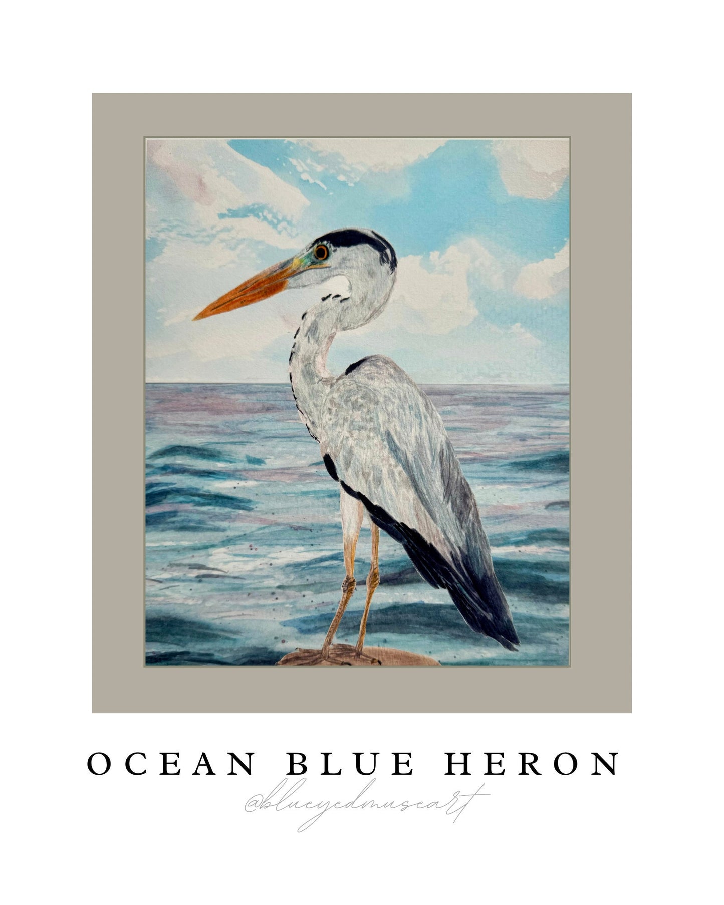 Ocean Blue Heron Art Print