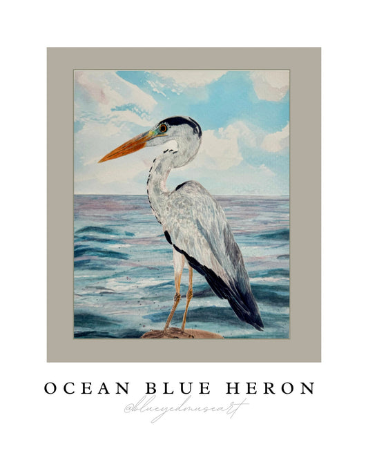 Ocean Blue Heron Art Print