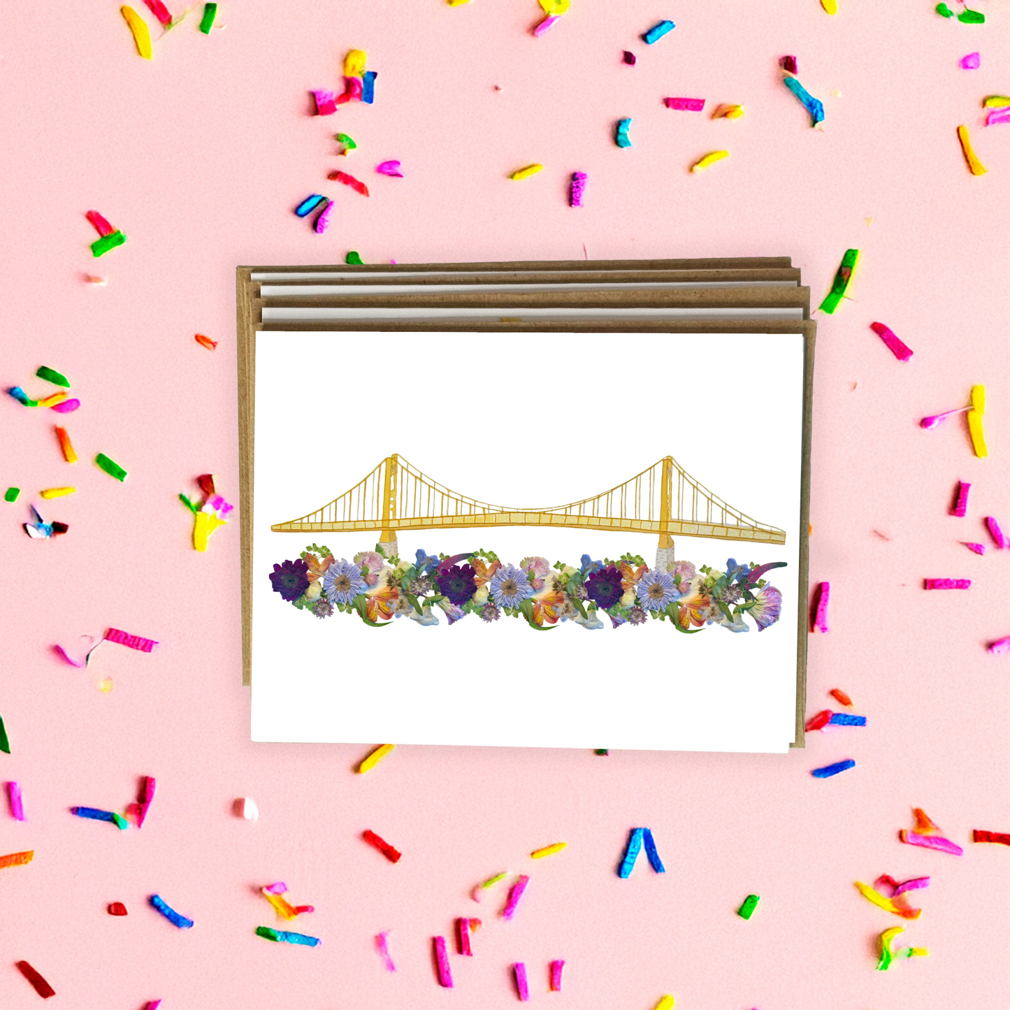 Floral Pittsburgh Bridge Greeting Card